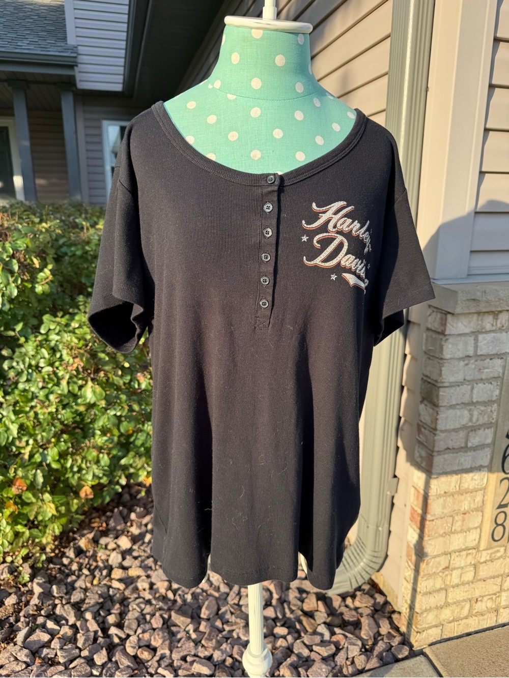 Harley-Davidson Women's Black Henley Short Sleeve Graphic T-Shirt 2W